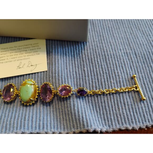 Paul Deasy Turquoise/Amethyst Bracelet 925 UTC India Brand New In Box - Picture 5 of 10